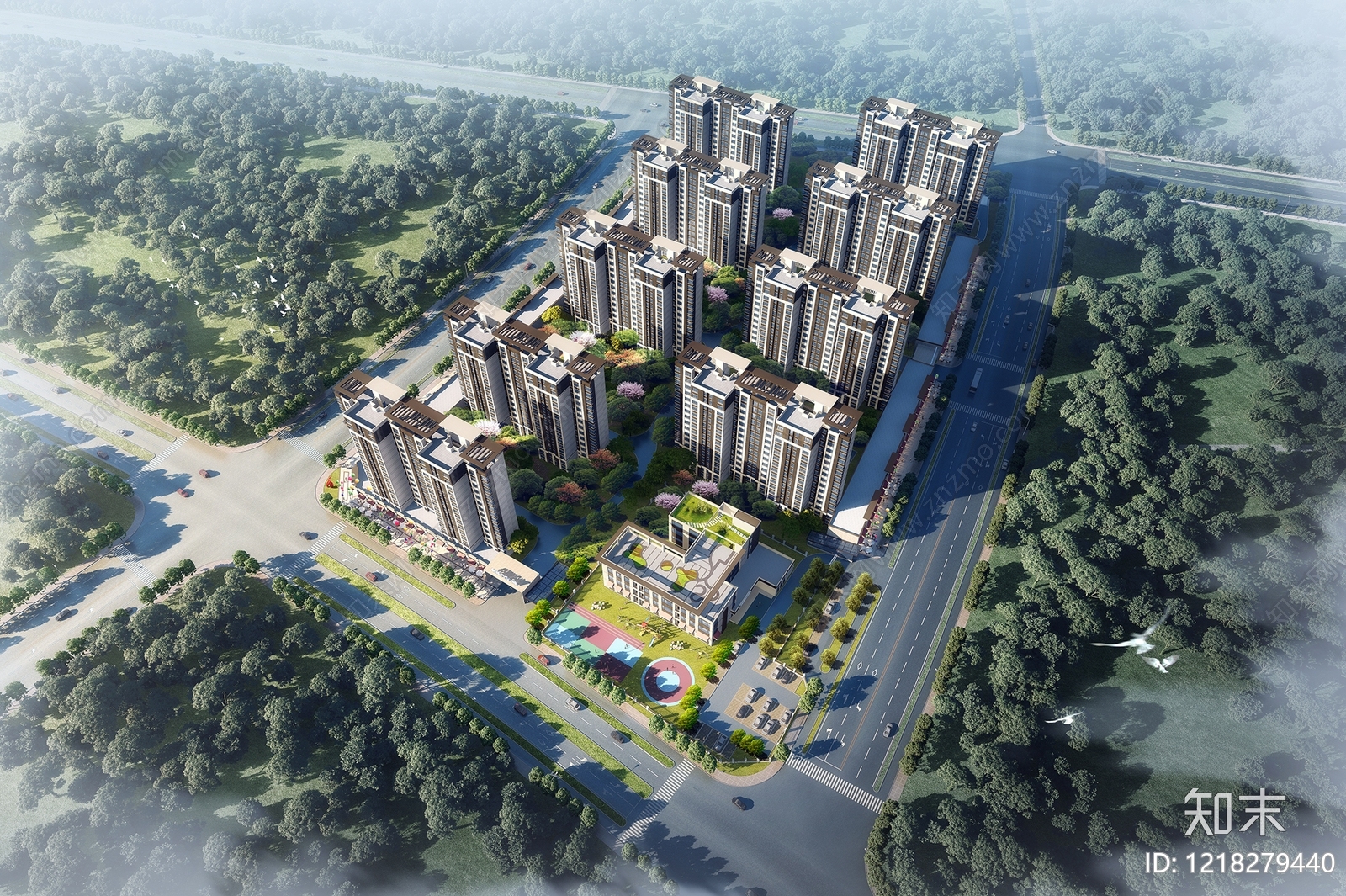 新中式小高层住宅楼3D模型下载【ID:1218279440】