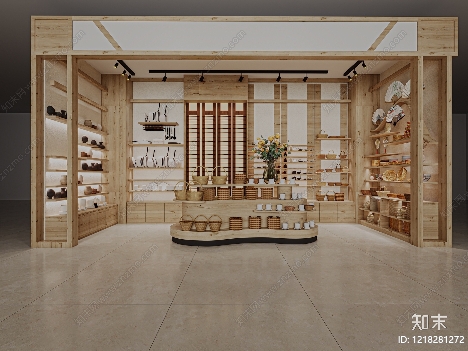 日式原木风玩具礼品店3D模型渲染效果图