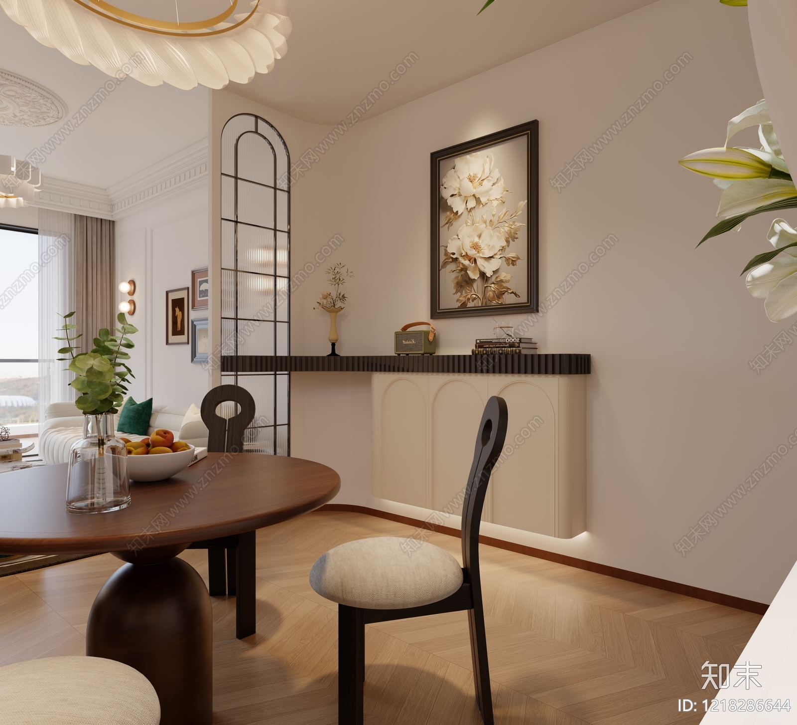 奶油风家居餐厅3D模型下载【ID:1218286644】