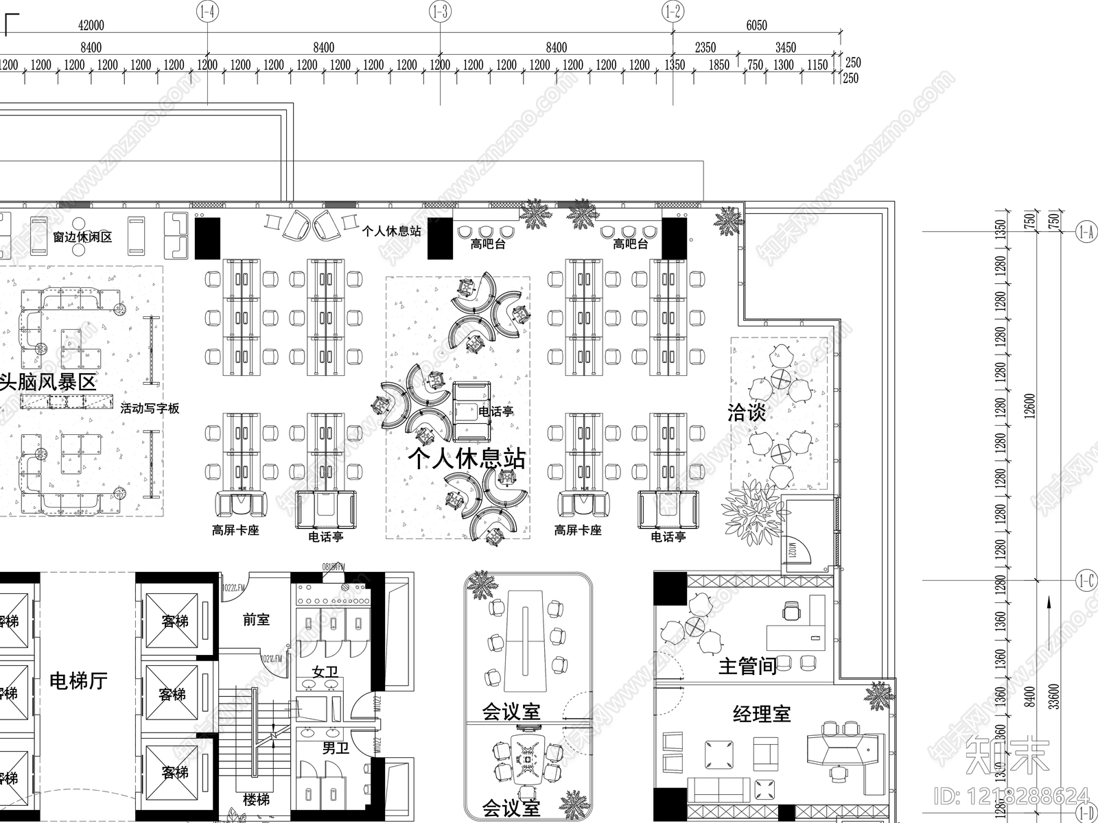 整体办公空间cad施工图下载【ID:1218288624】