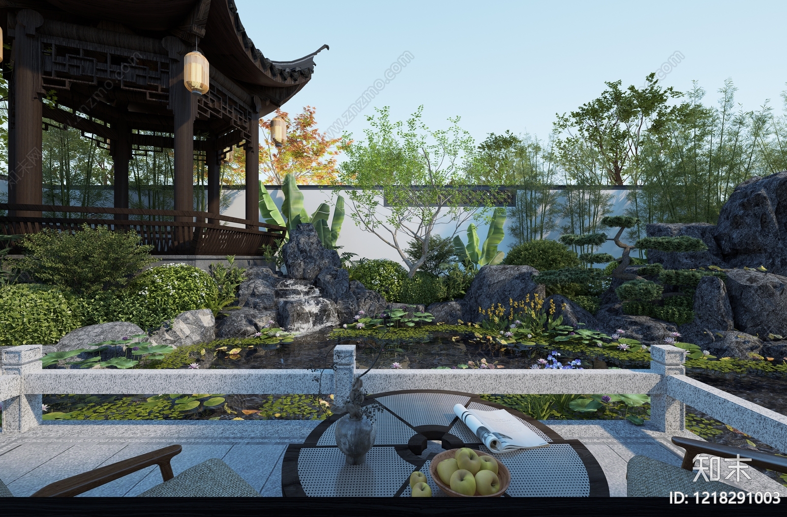 新中式景观别墅庭院SU模型下载【ID:1218291003】