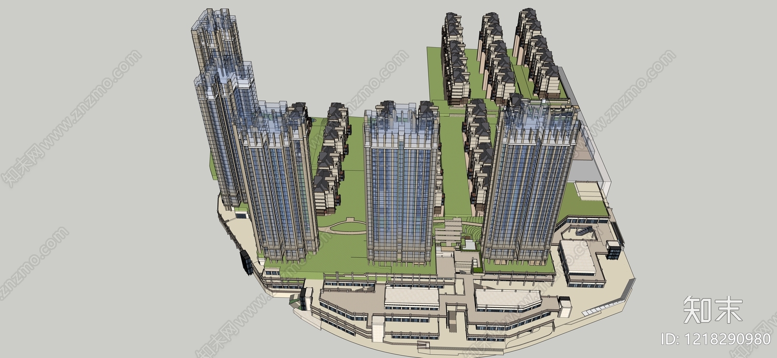 现代小区建筑SU模型下载【ID:1218290980】