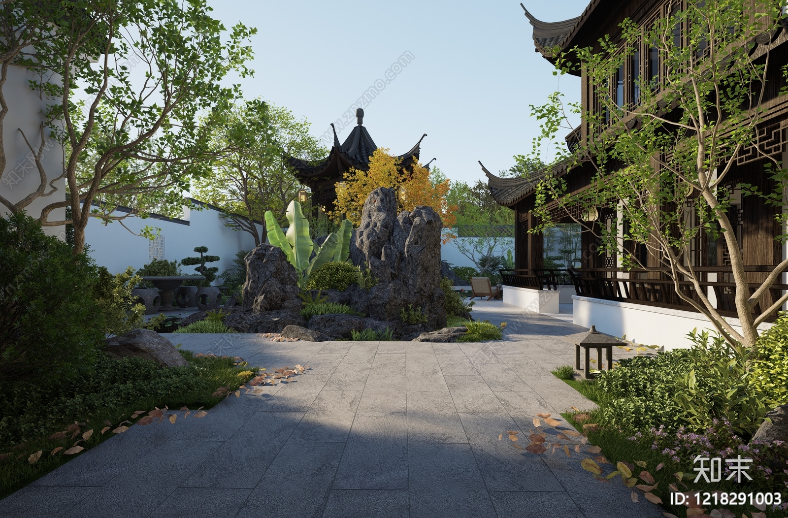 新中式景观别墅庭院SU模型下载【ID:1218291003】