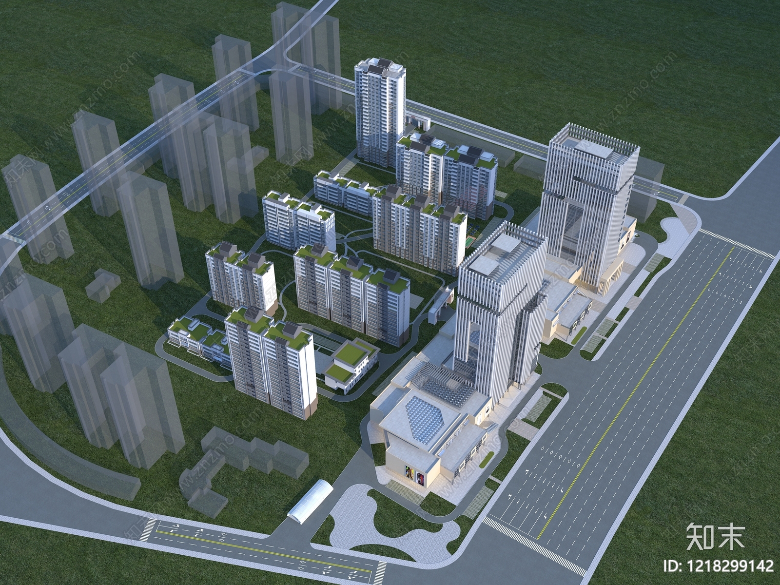 现代主义鸟瞰规划3D模型下载【ID:1218299142】