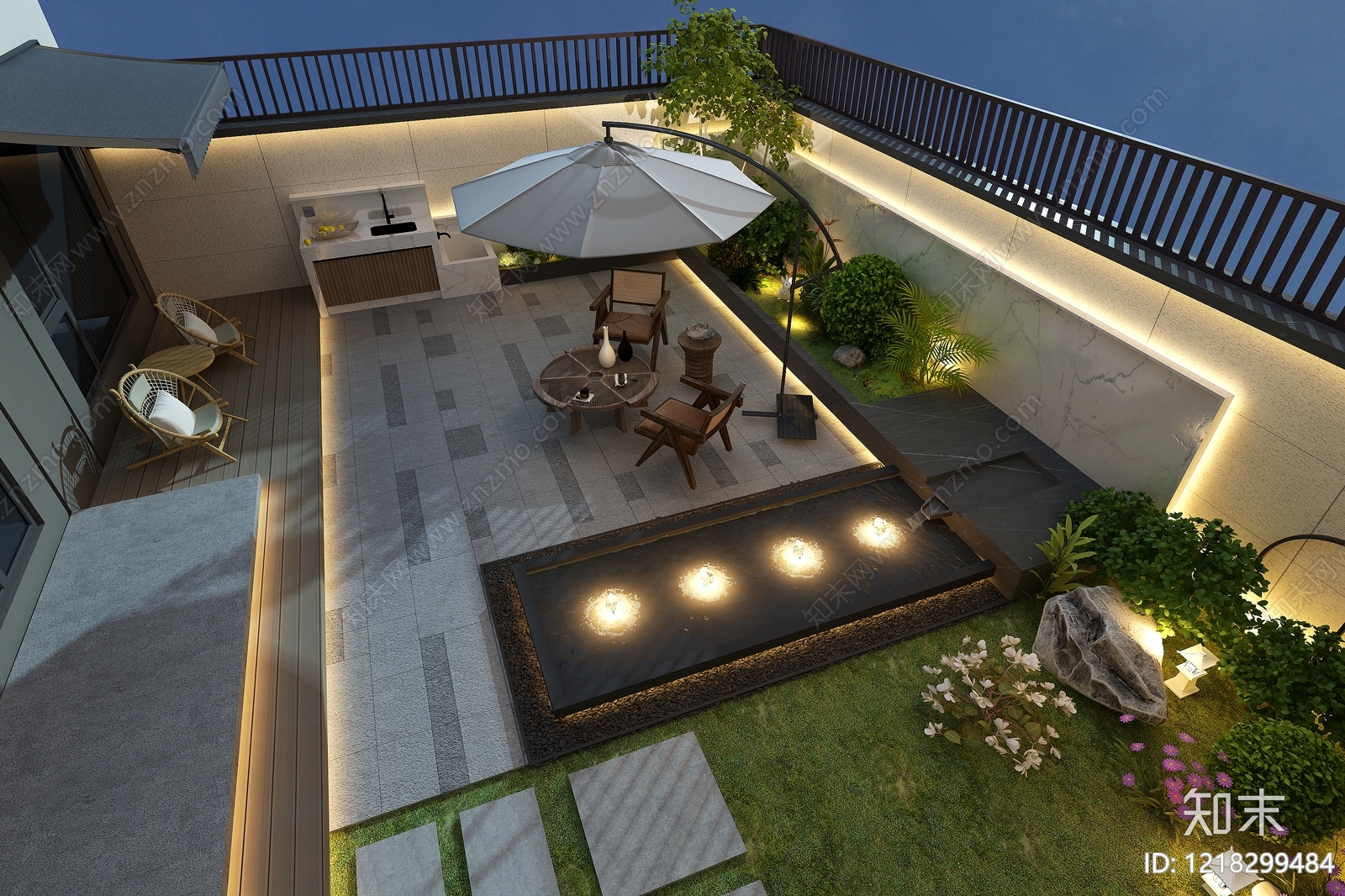 现代简约屋顶花园3D模型下载【ID:1218299484】