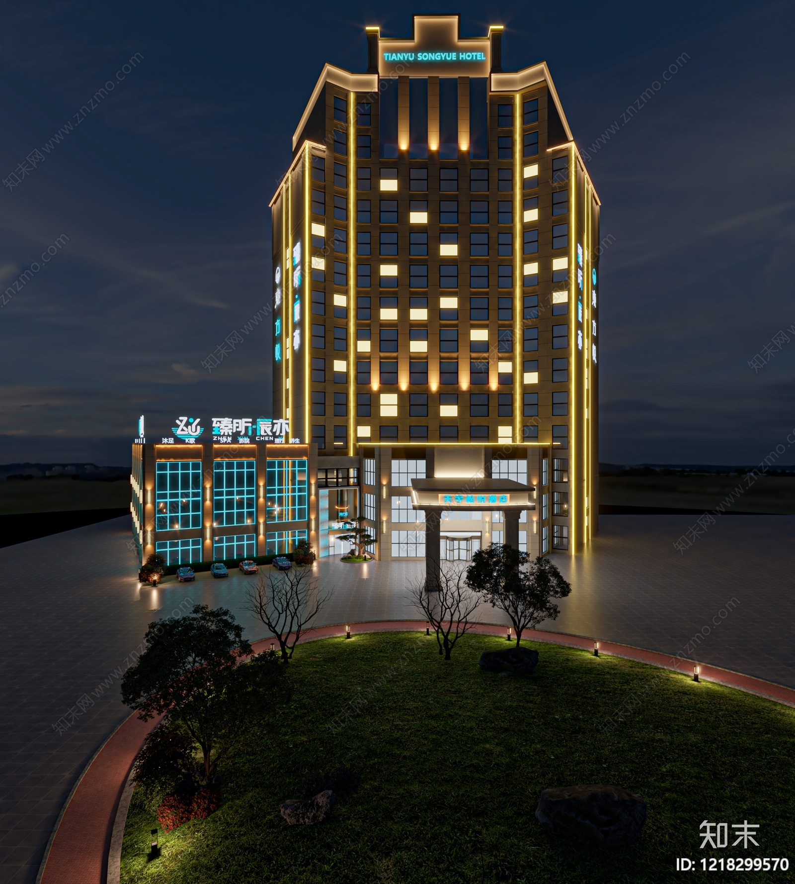 现代主义酒店外观3D模型下载【ID:1218299570】