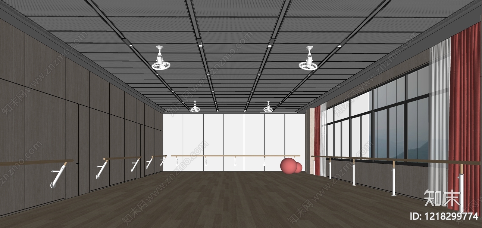 原木风瑜伽室SU模型下载【ID:1218299774】