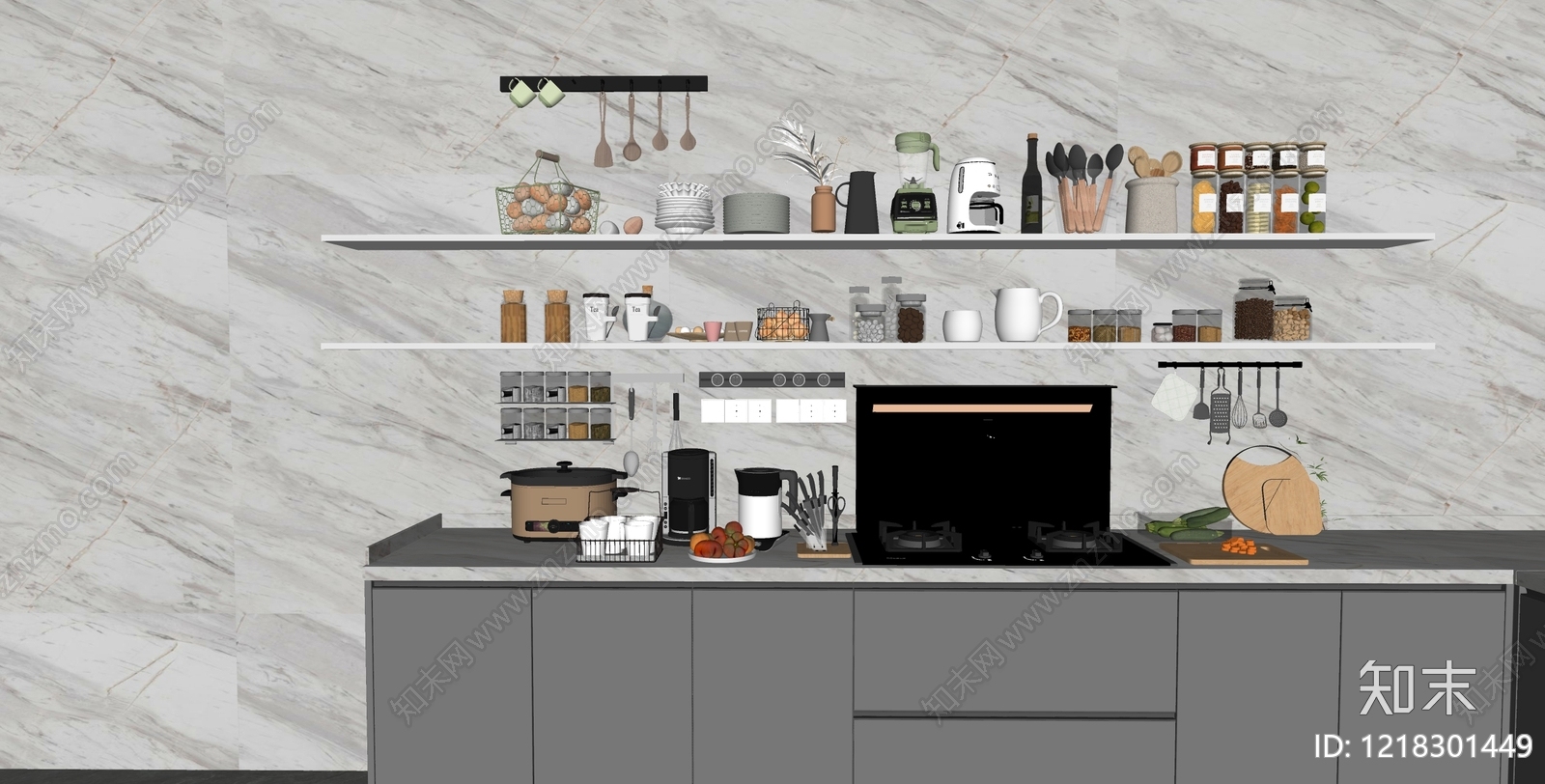 现代简约厨房用品组合SU模型下载【ID:1218301449】