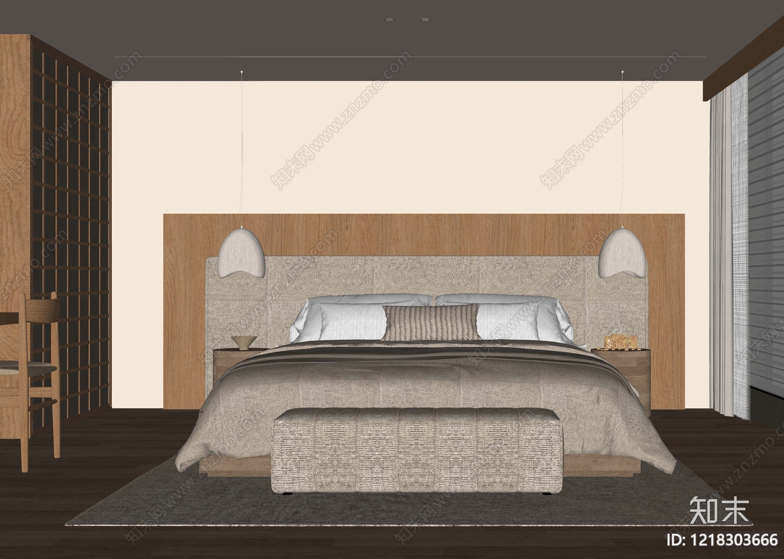 日式主卧SU模型下载【ID:1218303666】