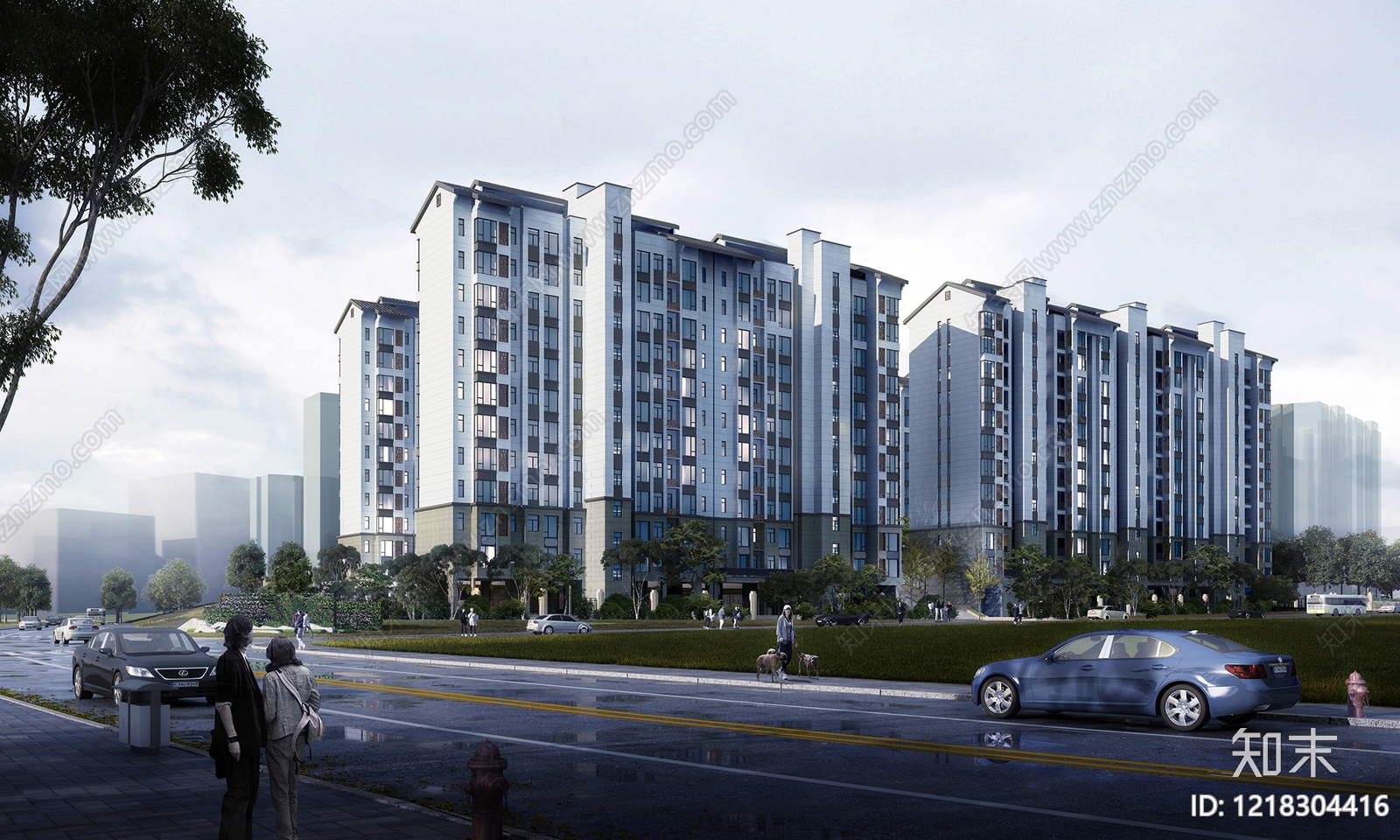 新中式小高层住宅楼3D模型下载【ID:1218304416】