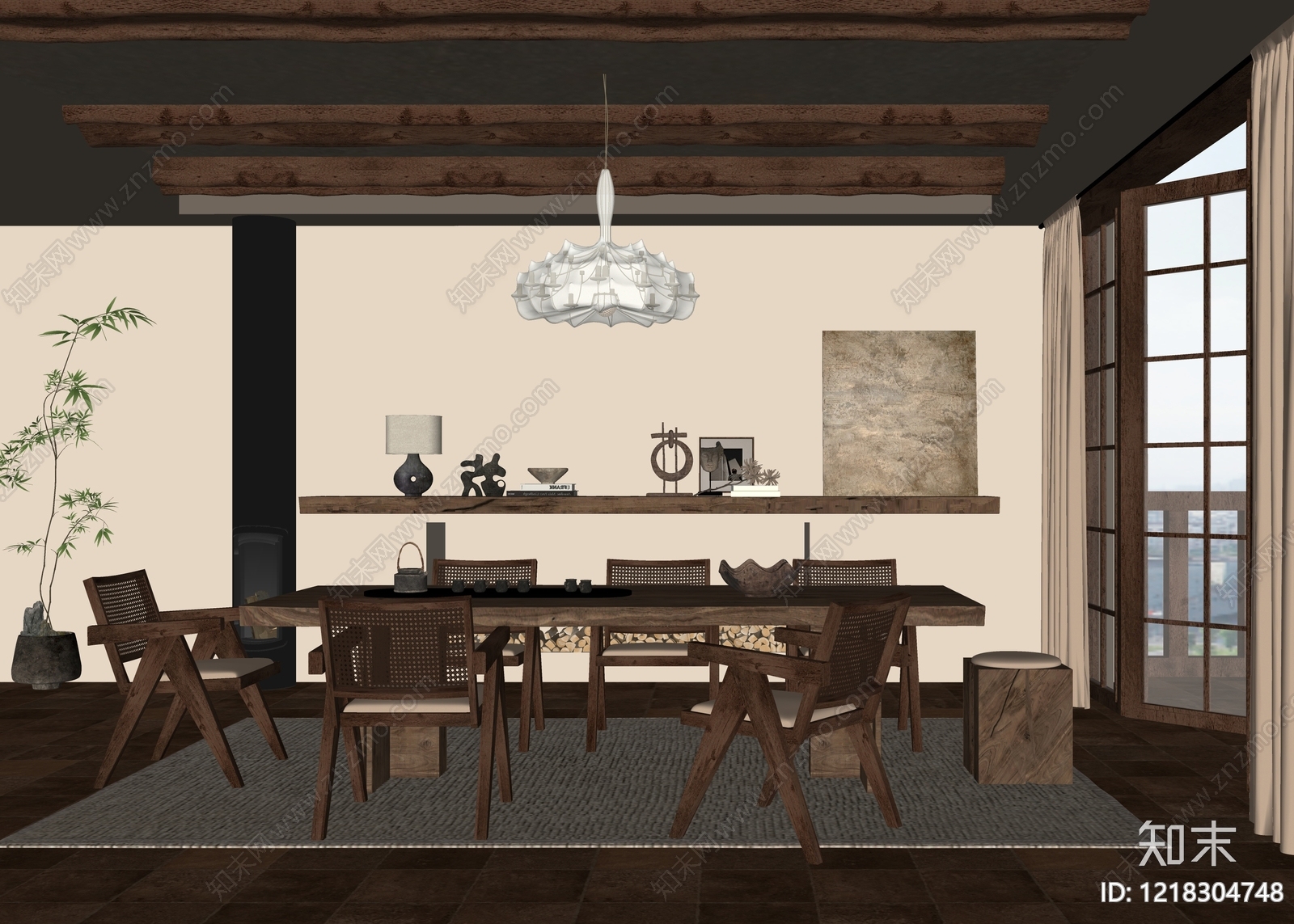 中古风家居餐厅SU模型下载【ID:1218304748】