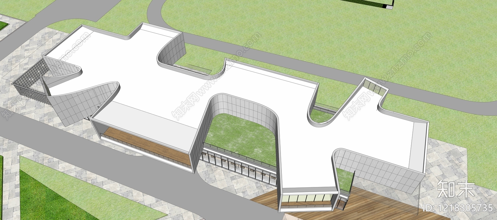 现代主义展览馆建筑SU模型下载【ID:1218305735】