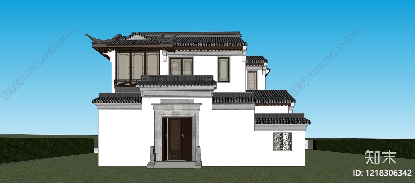 新中式独栋别墅SU模型下载【ID:1218306342】