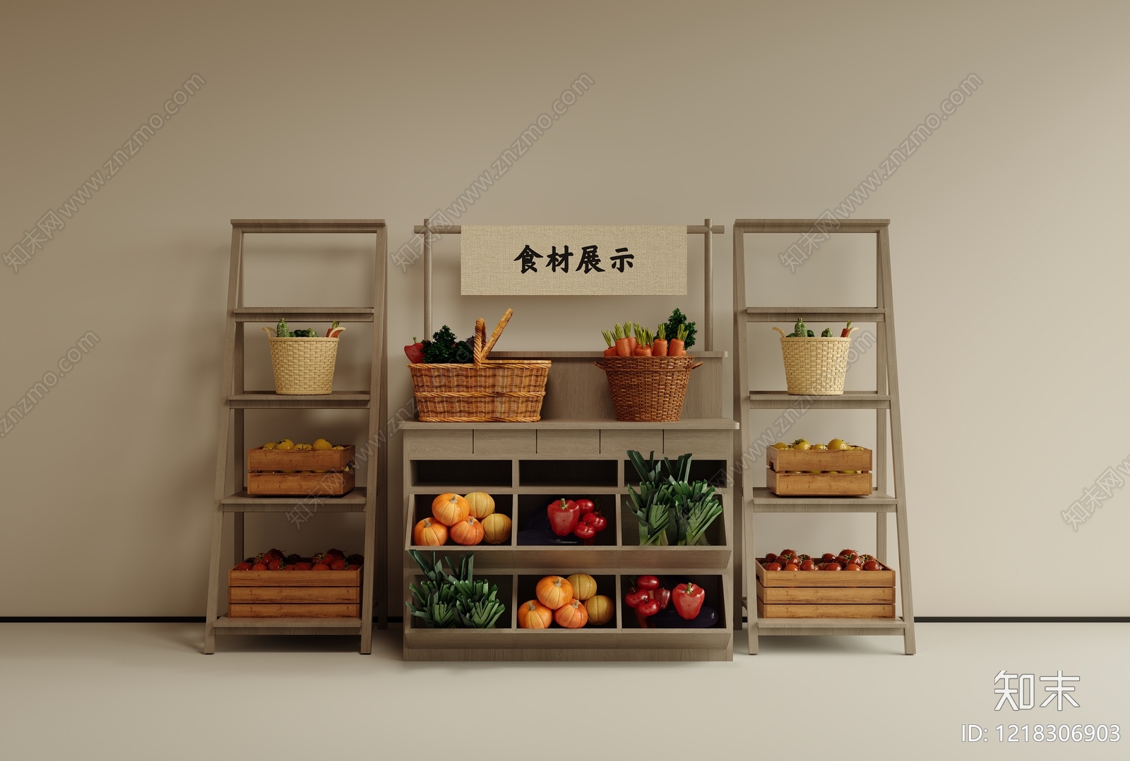 日式农产品展厅3D模型渲染效果图