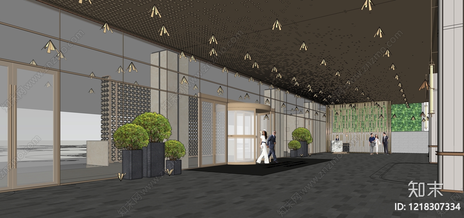 现代轻奢酒店入口SU模型下载【ID:1218307334】