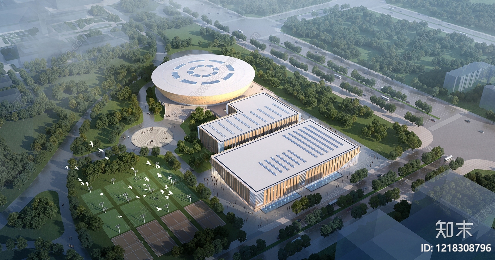 现代主义体育馆外观3D模型渲染效果图