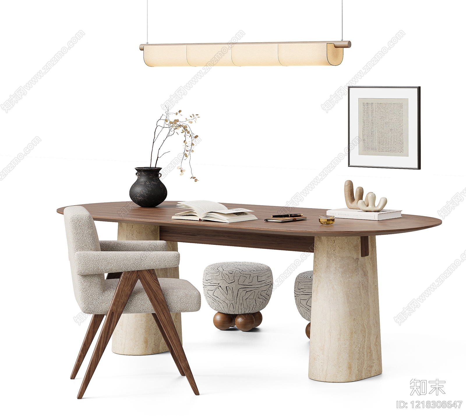 侘寂风书桌椅SU模型下载【ID:1218308647】