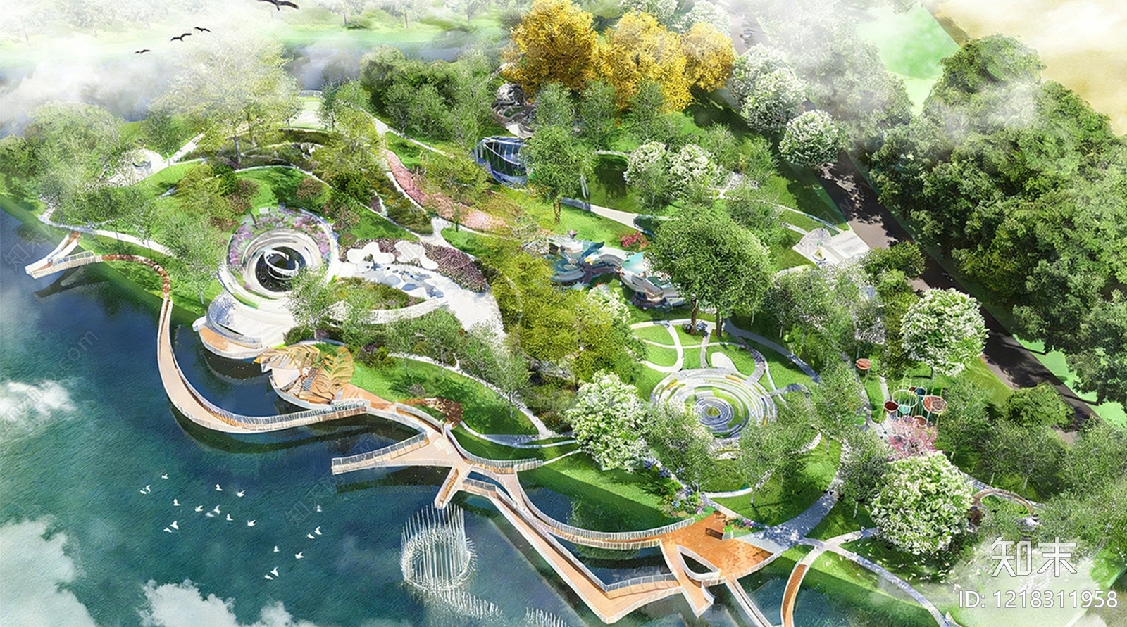 现代主义景观滨水景观SU模型下载【ID:1218311958】