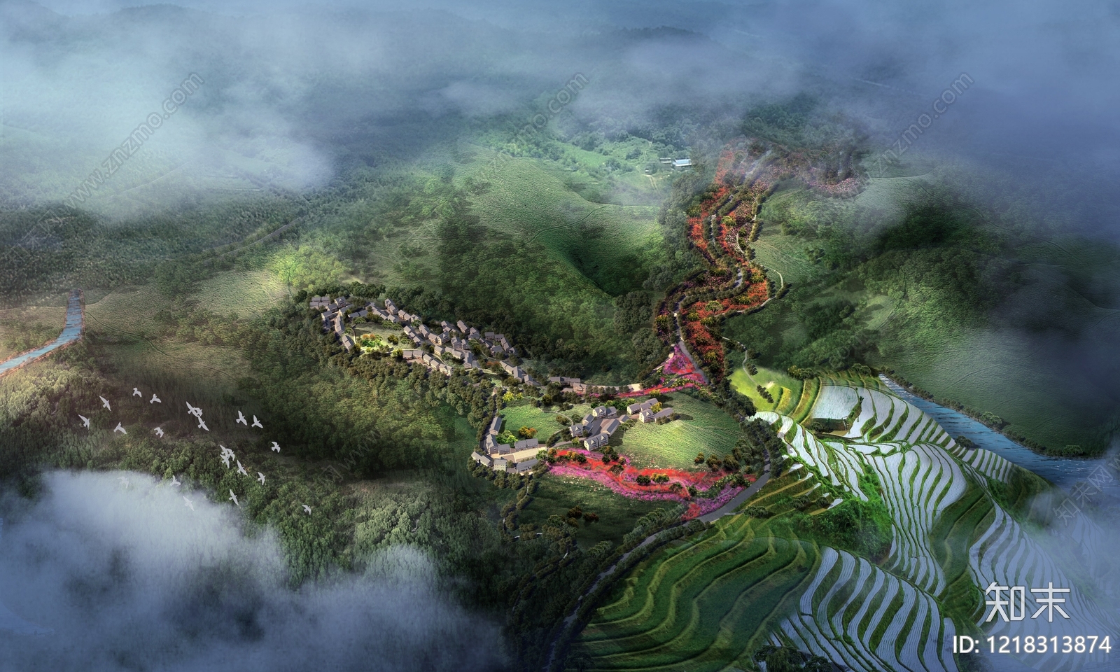 新中式景观农业景观3D模型下载【ID:1218313874】