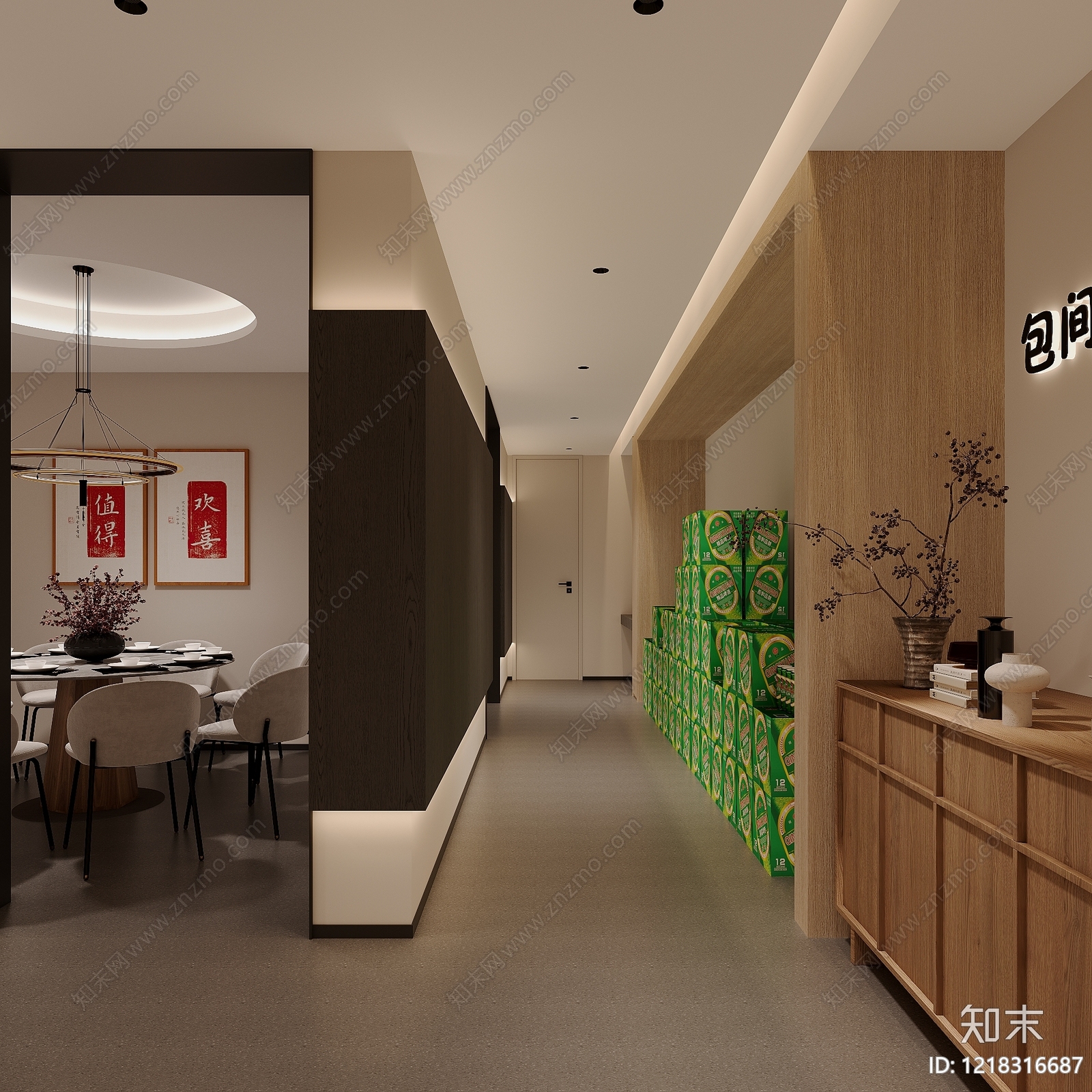 新中式酒店走廊SU模型下载【ID:1218316687】