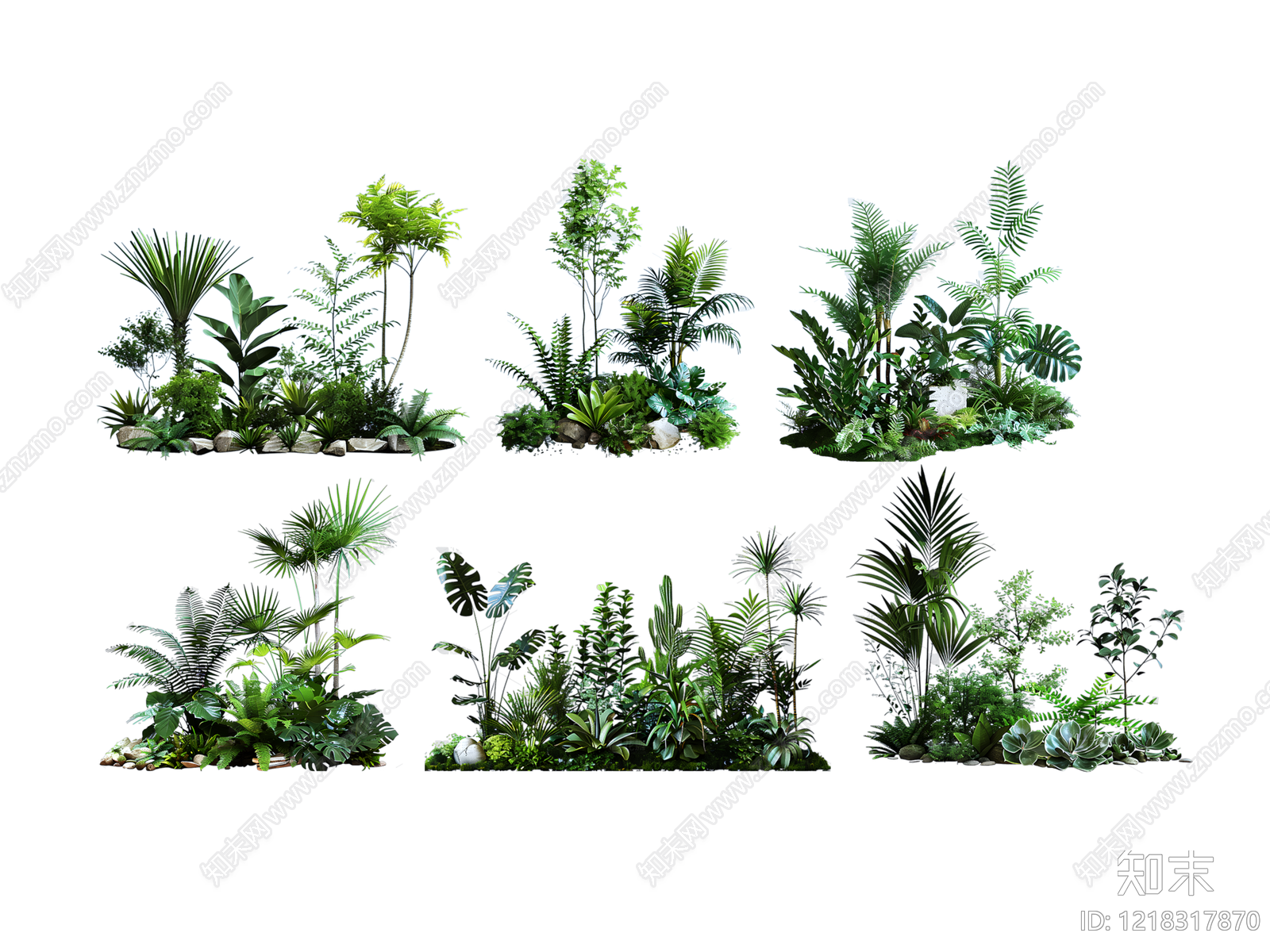 热带丛林景观植物堆3D模型渲染效果图