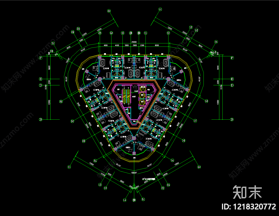 公寓建筑cad施工图下载【ID:1218320772】