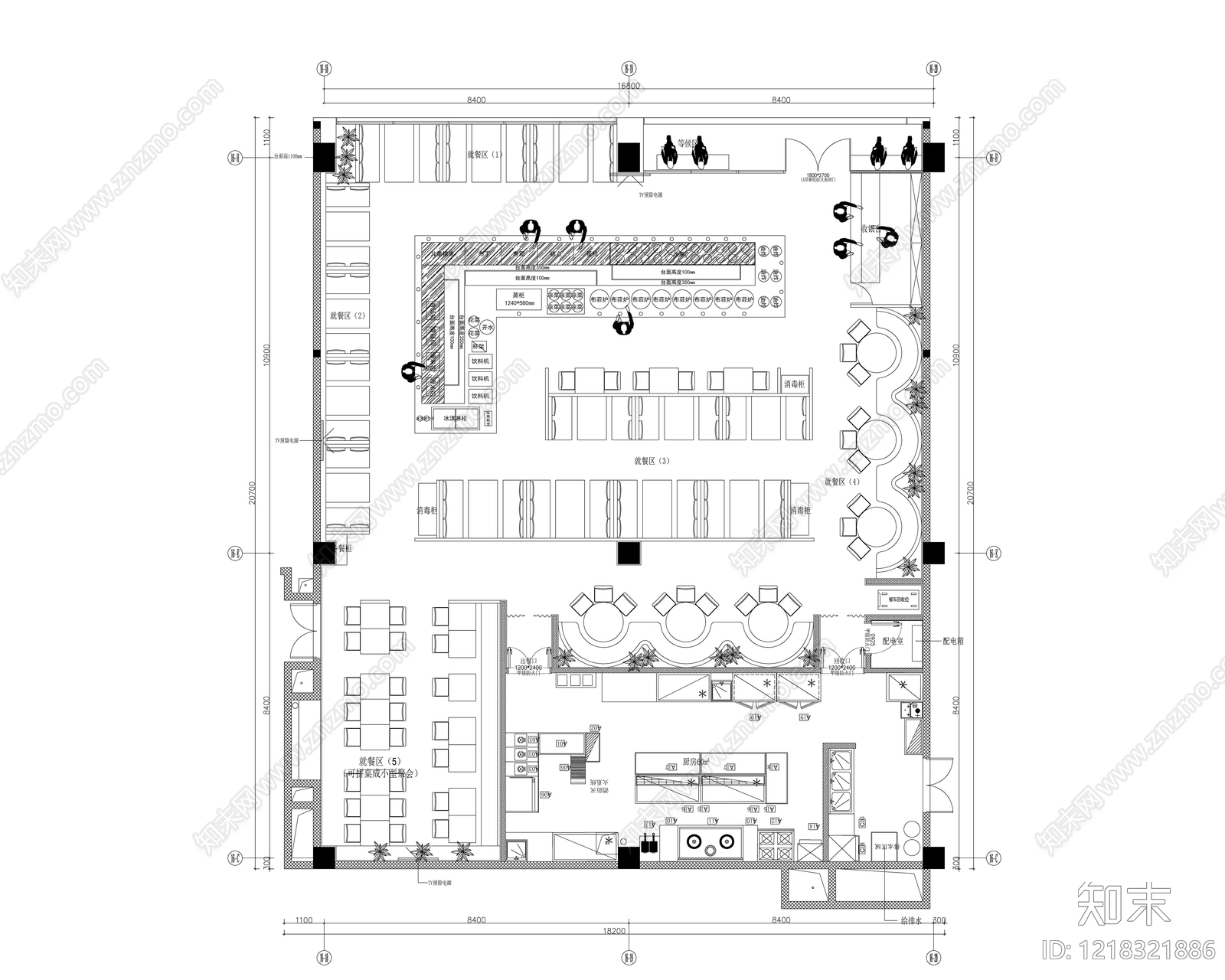 自助餐厅cad施工图下载【ID:1218321886】