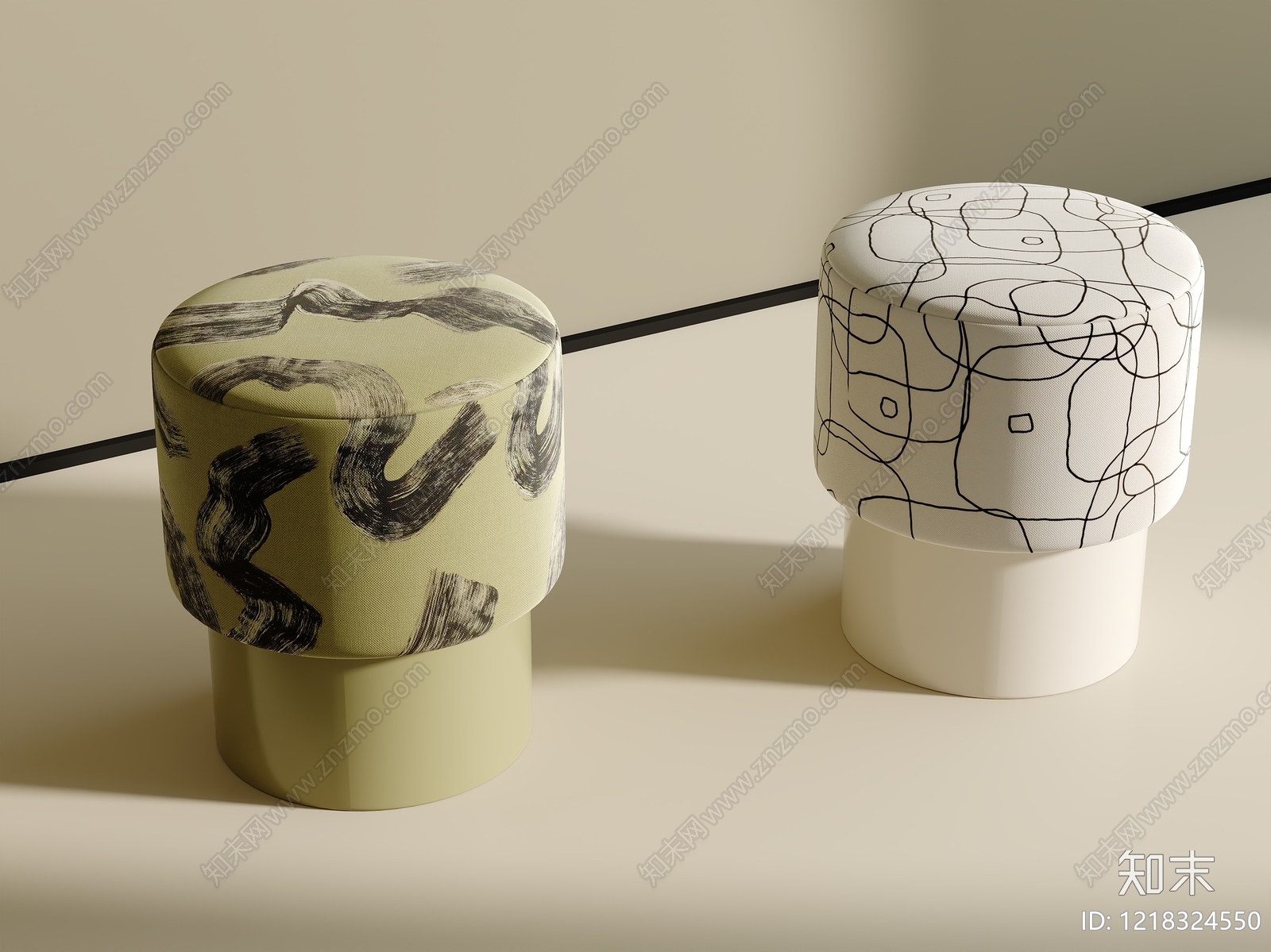 现代简约沙发凳3D模型下载【ID:1218324550】
