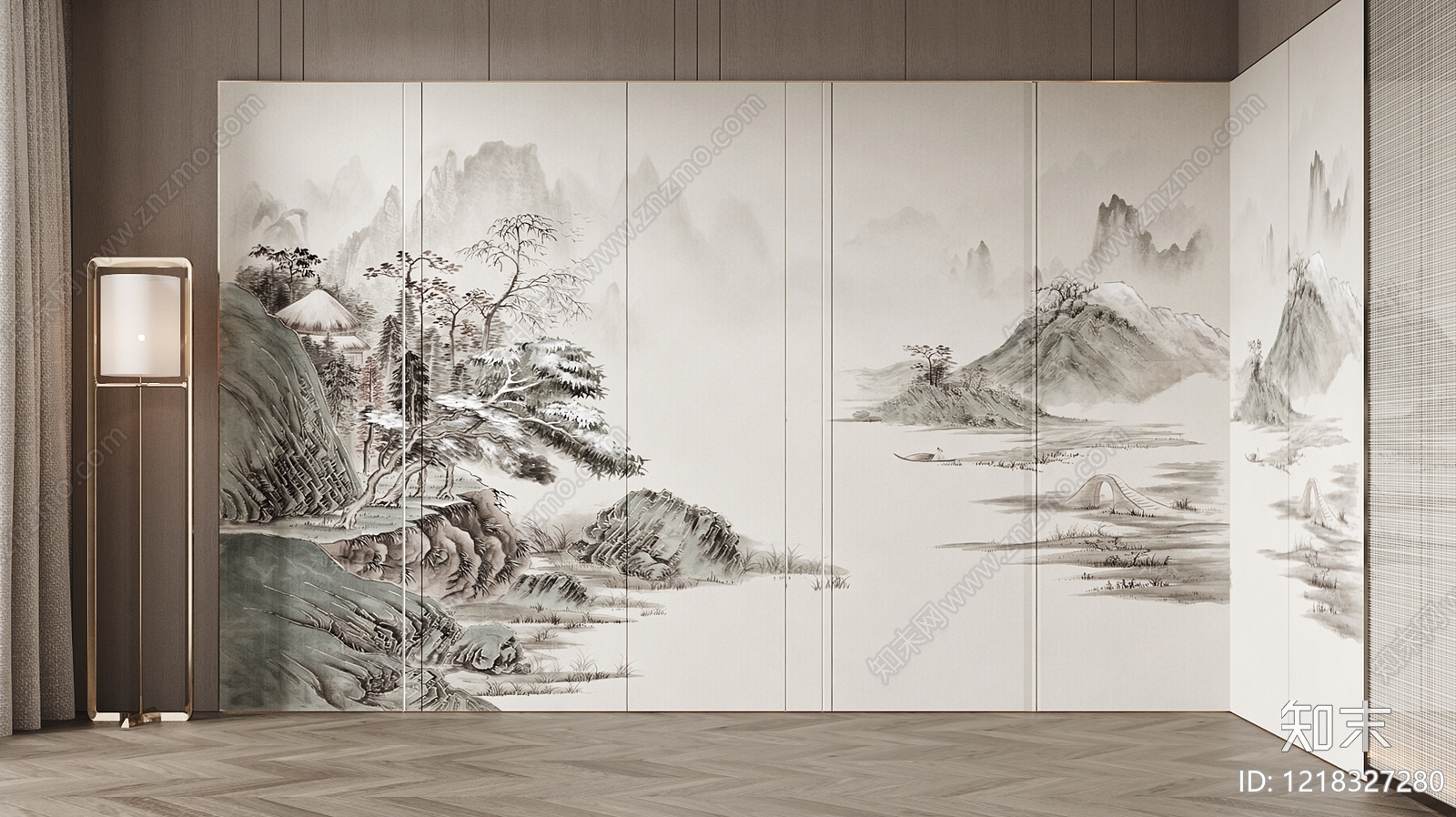 新中式床头背景墙3D模型下载【ID:1218327280】