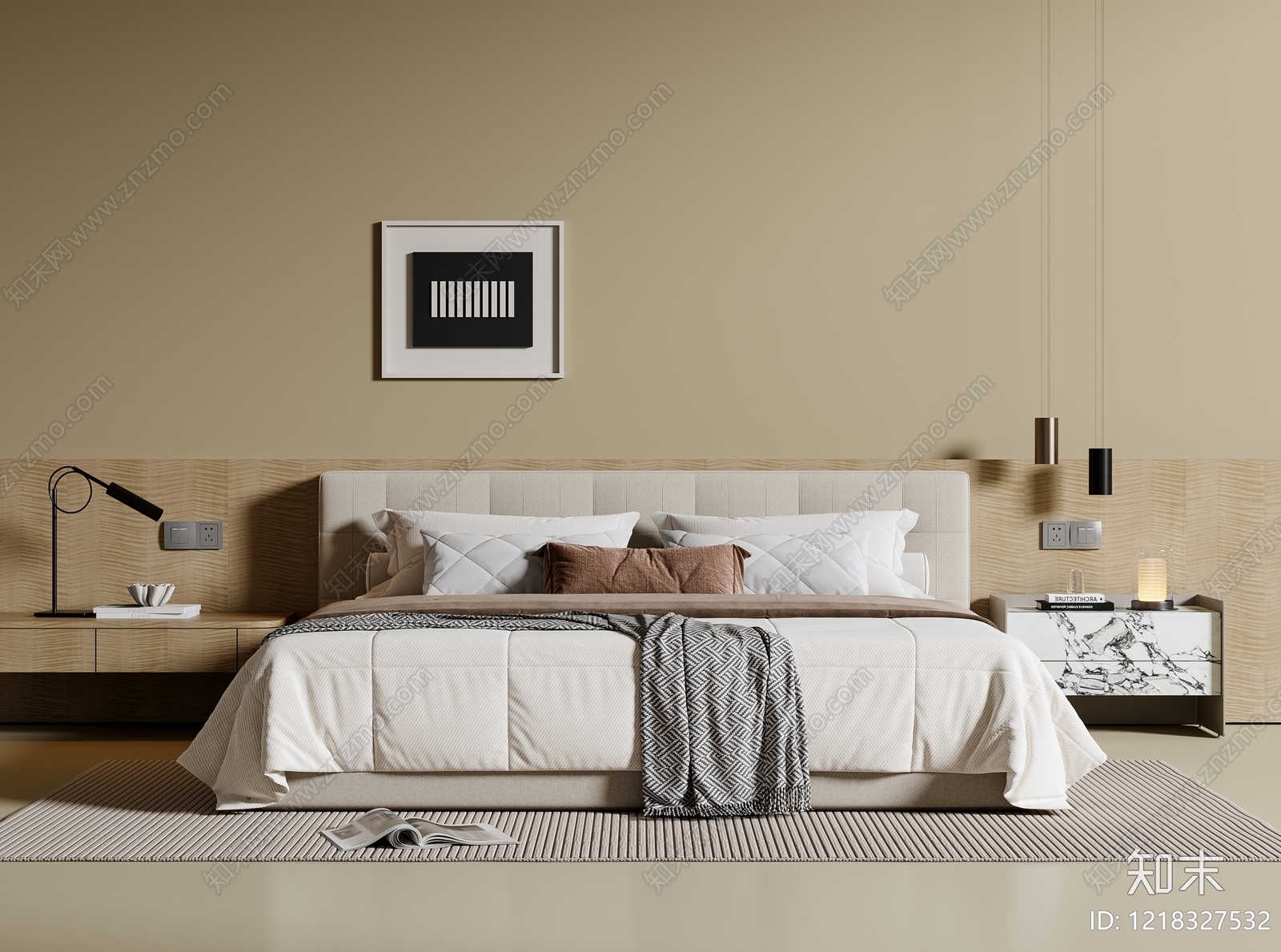 现代极简双人床3D模型下载【ID:1218327532】