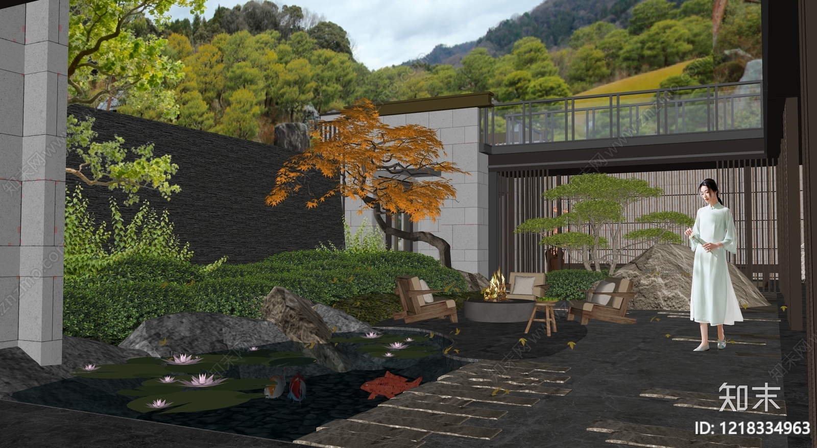 新中式别墅庭院SU模型下载【ID:1218334963】