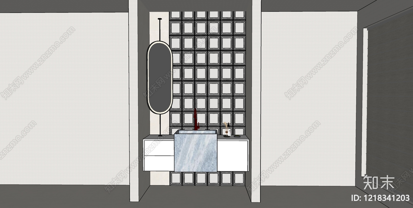 奶油风卫生间SU模型下载【ID:1218341203】