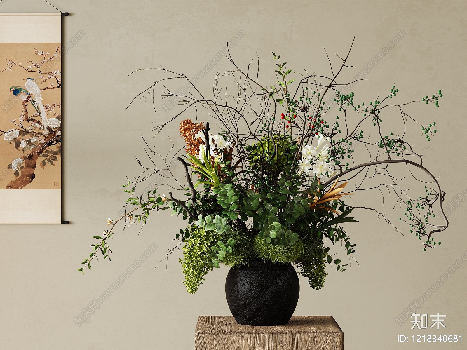 新中式花艺3D模型下载【ID:1218340681】