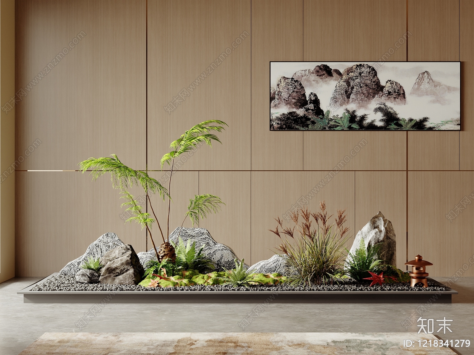 新中式植物堆3D模型下载【ID:1218341279】