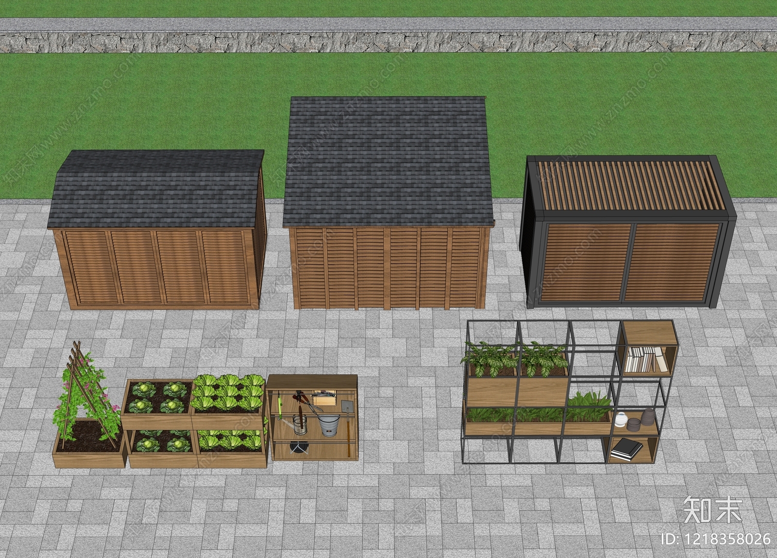 原木风庭院小品SU模型下载【ID:1218358026】