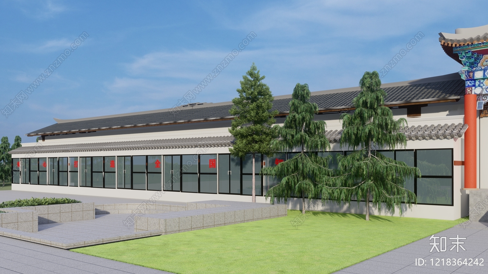 新中式古建筑SU模型下载【ID:1218364242】