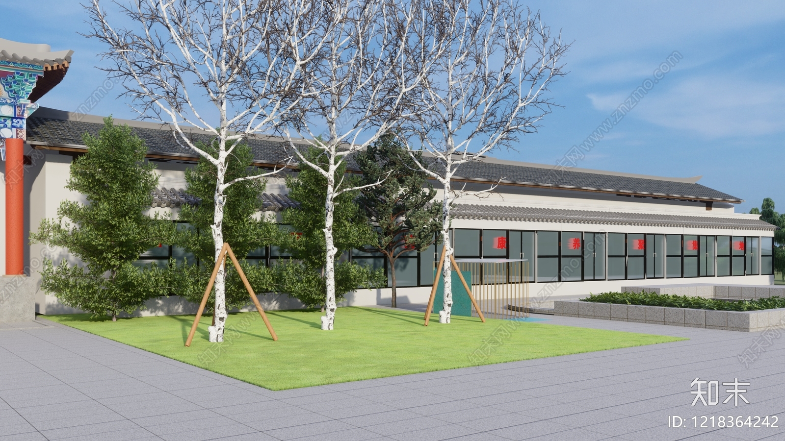 新中式古建筑SU模型下载【ID:1218364242】