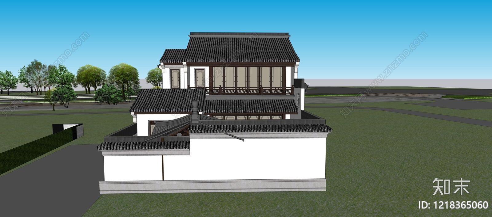 新中式独栋别墅SU模型下载【ID:1218365060】