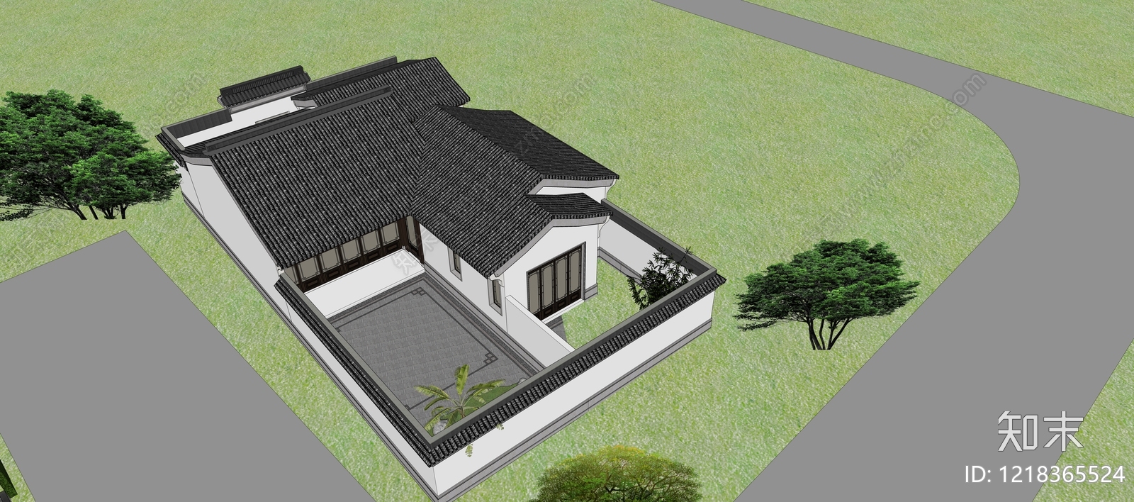 新中式独栋别墅SU模型下载【ID:1218365524】