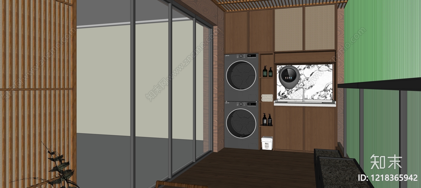 新中式家居阳台SU模型下载【ID:1218365942】