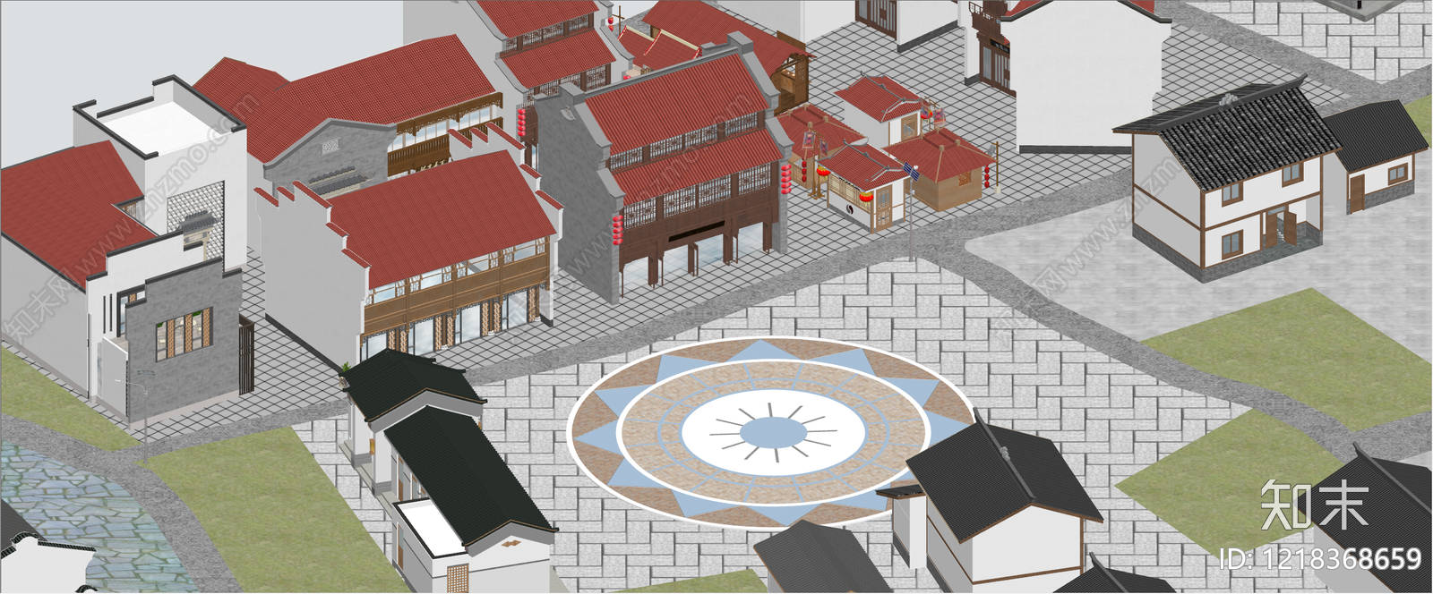 新中式鸟瞰规划SU模型下载【ID:1218368659】