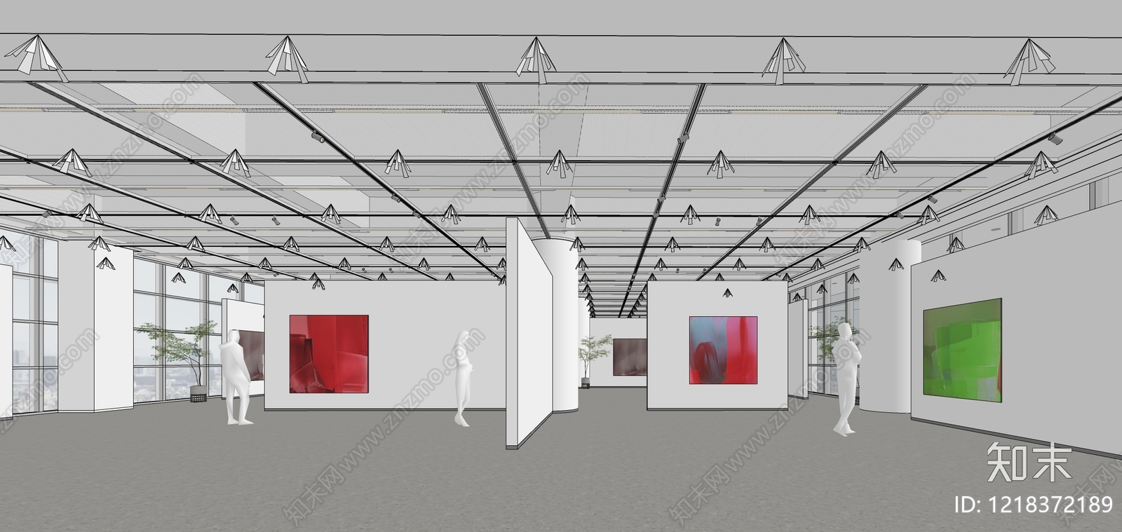 现代艺术展厅SU模型下载【ID:1218372189】