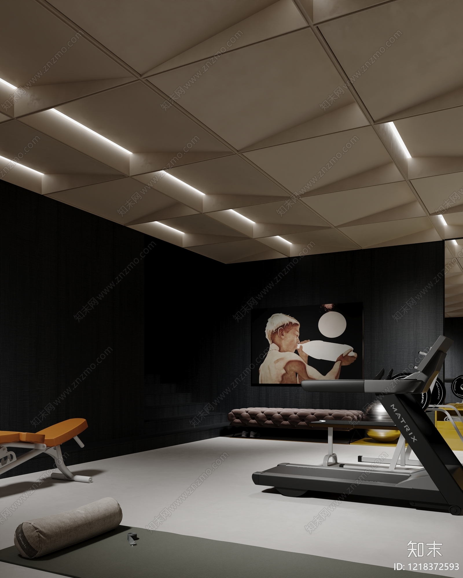 现代极简健身房3D模型下载【ID:1218372593】