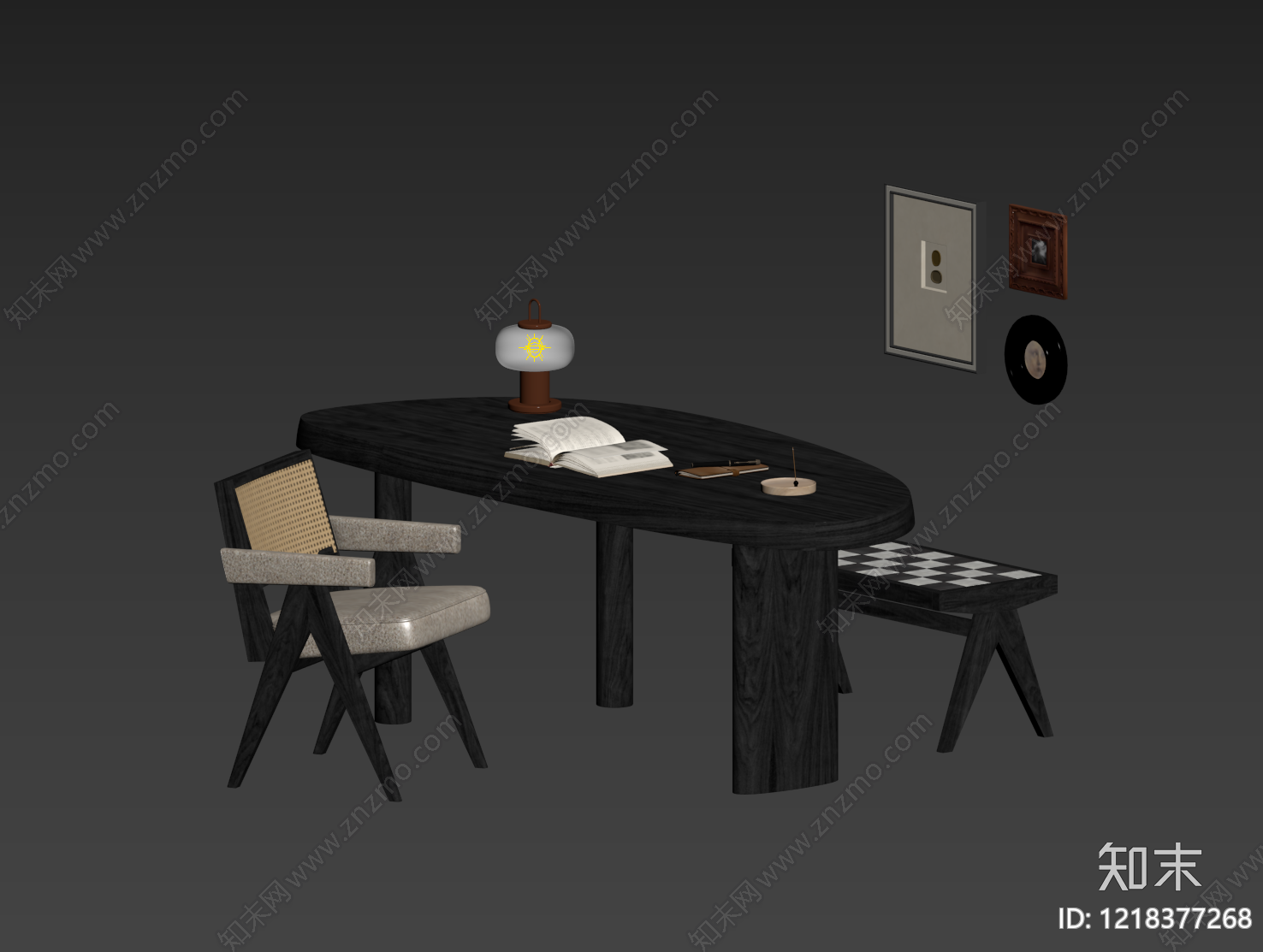 中古风书桌椅3D模型下载【ID:1218377268】