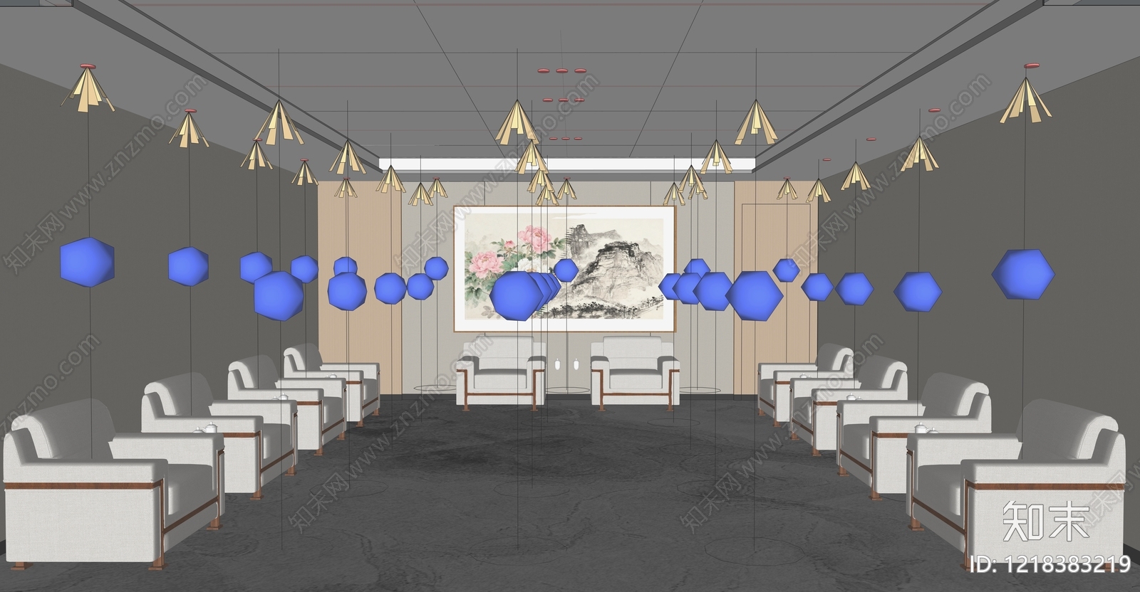 新中式接待室SU模型下载【ID:1218383219】