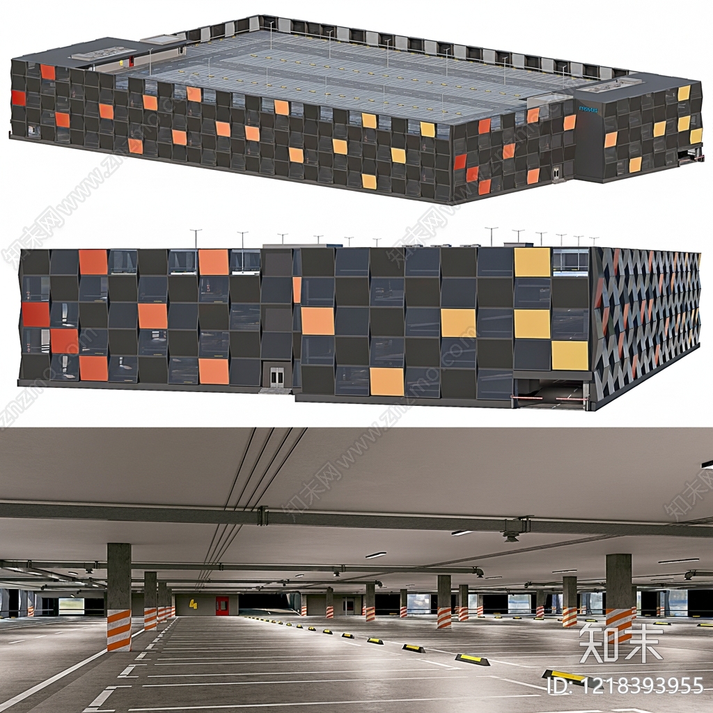 现代主义地下车库3D模型渲染效果图
