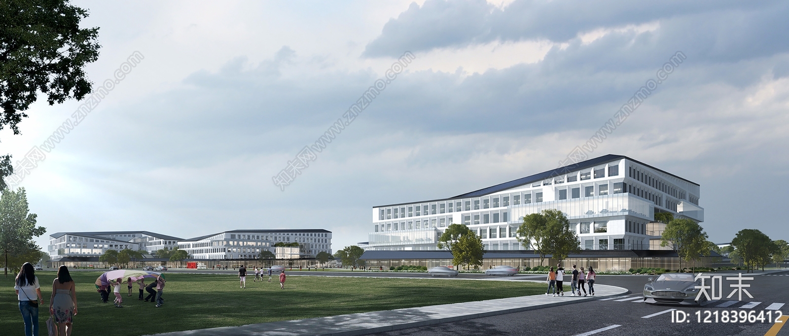 现代主义产业园办公楼3D模型下载【ID:1218396412】