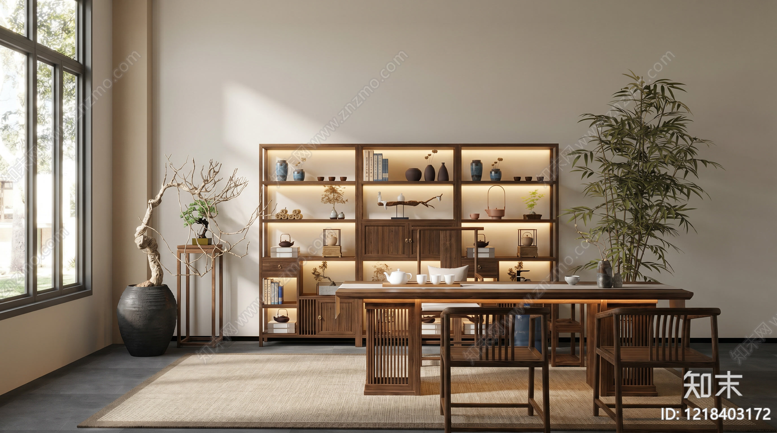 新中式茶室SU模型下载【ID:1218403172】