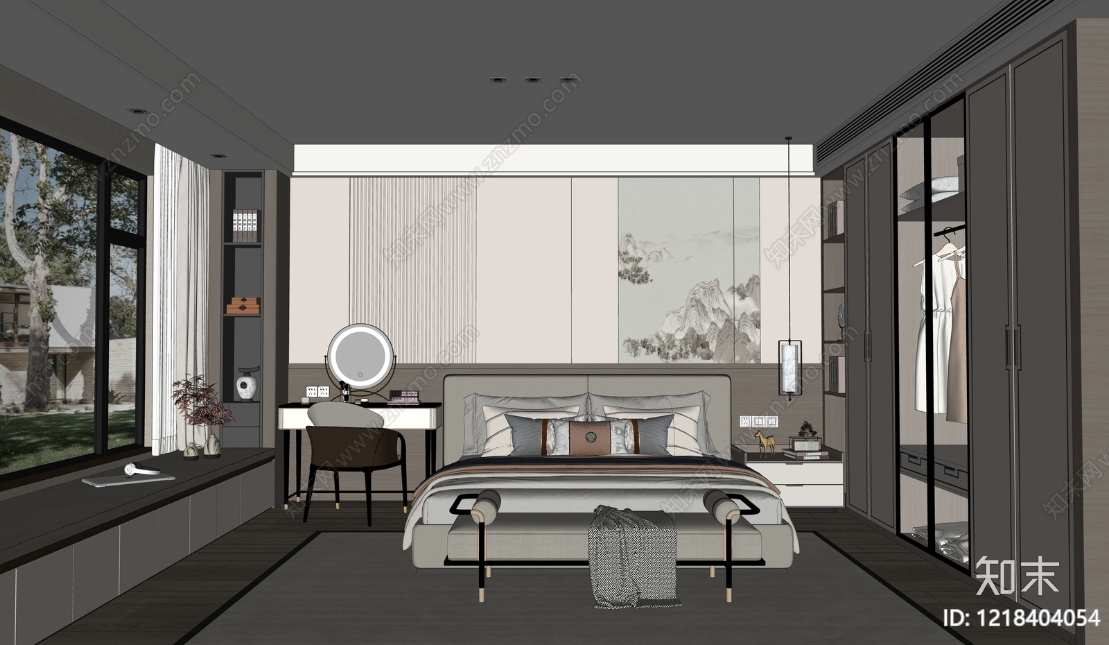 新中式主卧SU模型下载【ID:1218404054】