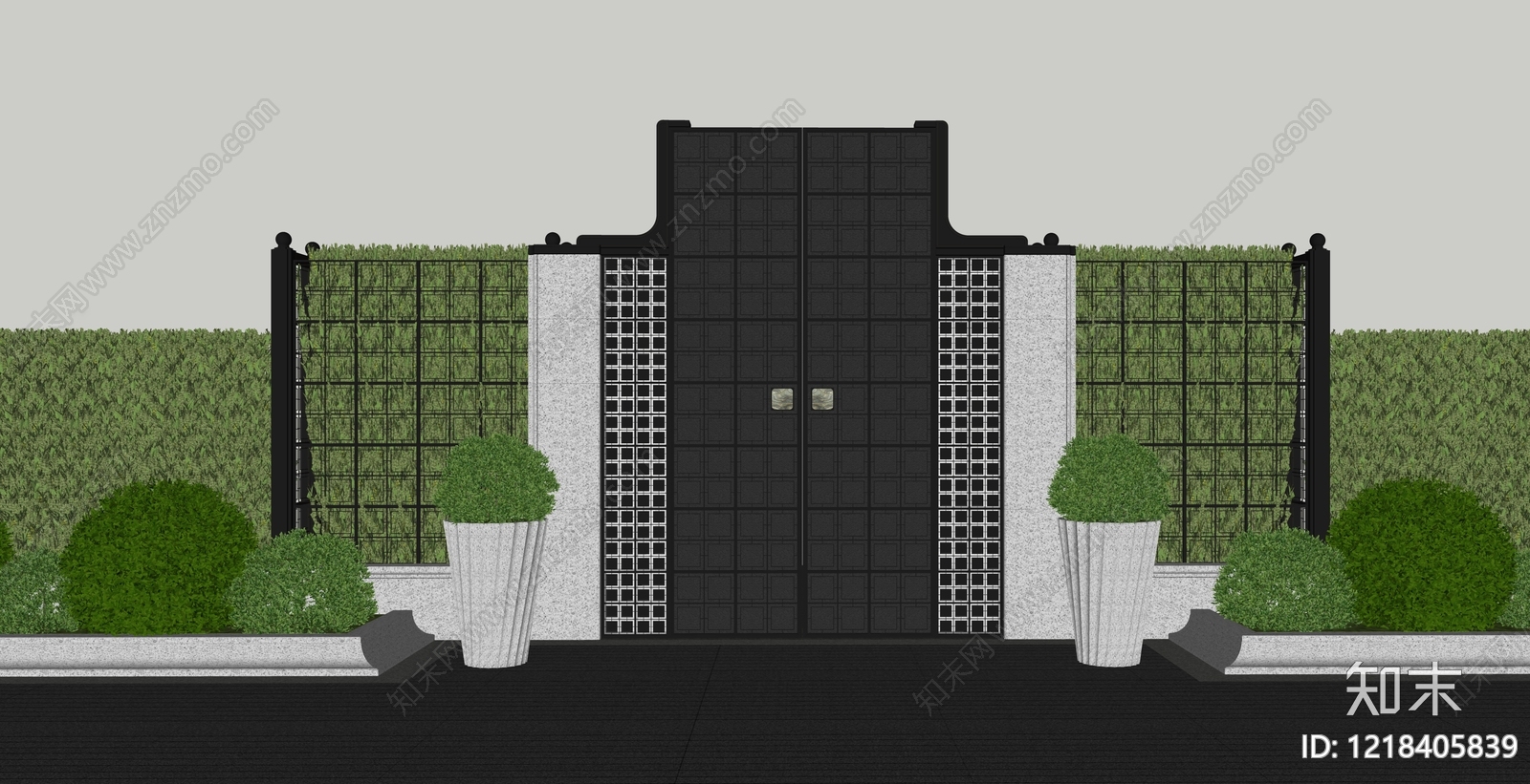 新中式入户大门SU模型下载【ID:1218405839】
